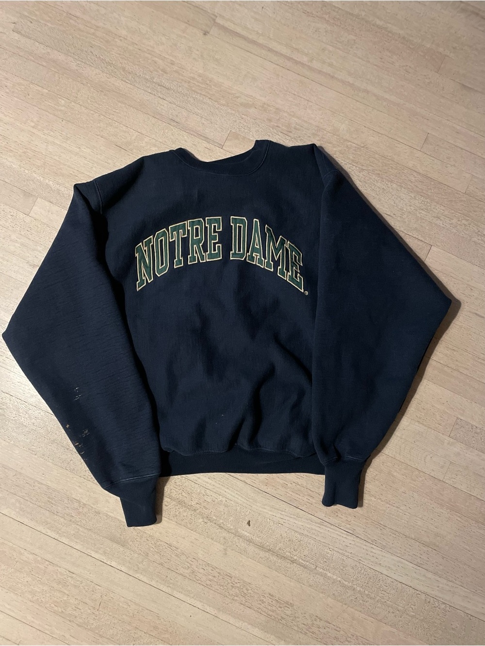 Steve & Barry's Navy Crewneck Sweatshirt with Green and Gold 'NOTRE DAME' Arch